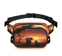 Mexpekil Fanny Pack, Elephant Mother and Child at Sunset Two Way Zipper Belt Bag Water Repellent Waist Packs Crossbody Bags with Adjustable Strap