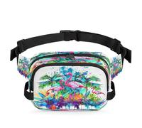 Mexpekil Fanny Pack, Flamingo Lovers Watercolor Art Print Two Way Zipper Belt Bag Water Repellent Waist Packs Crossbody Bags with Adjustable Strap