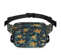 Mexpekil Fanny Pack, Golden Holly Stars Two Way Zipper Belt Bag Water Repellent Waist Packs Crossbody Bags with Adjustable Strap