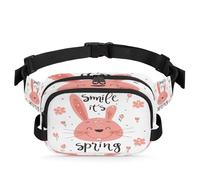 Mexpekil Fanny Pack, Pink Bunny Bonnie Spring Small Flowers Two Way Zipper Belt Bag Water Repellent Waist Packs Crossbody Bags with Adjustable Strap