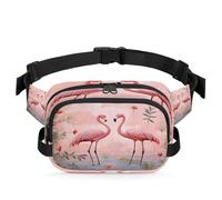 Mexpekil Fanny Pack, Pink Flamingo Lovers Chinese Style Watercolor Two Way Zipper Belt Bag Water Repellent Waist Packs Crossbody Bags with Adjustable Strap