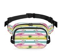 Mexpekil Fanny Pack, Pink Flamingo Pineapple Pixel Style Two Way Zipper Belt Bag Water Repellent Waist Packs Crossbody Bags with Adjustable Strap
