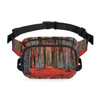 Mexpekil Fanny Pack, Red Forest Falling Leaves Tree Autumn Two Way Zipper Belt Bag Water Repellent Waist Packs Crossbody Bags with Adjustable Strap