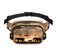 Mexpekil Fanny Pack, Safari Migrating Elephants African Savannah Two Way Zipper Belt Bag Water Repellent Waist Packs Crossbody Bags with Adjustable Strap