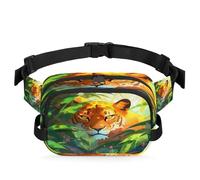 Mexpekil Fanny Pack, Tiger in The Jungle Cartoon Art Print Two Way Zipper Belt Bag Water Repellent Waist Packs Crossbody Bags with Adjustable Strap