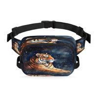 Mexpekil Fanny Pack, Tiger Under The Stars Creative Design Cartoon Two Way Zipper Belt Bag Water Repellent Waist Packs Crossbody Bags with Adjustable Strap