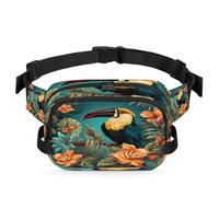Mexpekil Fanny Pack, Toucan Flower Two Way Zipper Belt Bag Water Repellent Waist Packs Crossbody Bags with Adjustable Strap