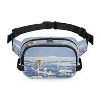 Mexpekil Fanny Pack, White Bear in The Arctic Ocean White Bird Two Way Zipper Belt Bag Water Repellent Waist Packs Crossbody Bags with Adjustable Strap