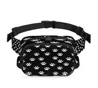 Mexpekil Fanny Pack, White Dog Footprints Black Background Two Way Zipper Belt Bag Water Repellent Waist Packs Crossbody Bags with Adjustable Strap