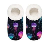 Mexpekil Fantasy Jellyfish House Slippers for Women Men, Ocean Animal Memory Foam House Shoes Comfy Anti-Slip Slipper Socks for Indoor Bedroom, Sizes 6-6.5