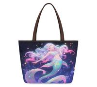 Mexpekil Fantasy Sea Mermaid Tote Bag for Women, Medium Shoulder Bag Top Handle Satchel Purse Lightweight Reusable Shopping Work Travel Beach Handbag
