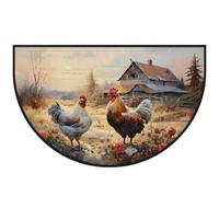 Mexpekil Farm Chicken Half Moon Door Mat Indoor Outdoor Non Slip Area Rug Washable Half Circle Floor Mat Absorbent Dirt Trapper Half Round Rugs 100x160cm