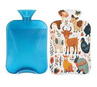Mexpekil Farm Pig Cow Hot Water Bottle with Cover, 2L PVC Hot Water Bag for Pain Relief, Feet, Back, Warmth