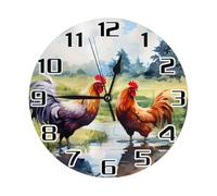 Mexpekil Farm Rooster Round Wall Clock, Chicken Silent Non-ticking Battery Operated Decor Clocks for Kitchen Living Room Bedroom Desktop Stand Clock Art 25cm