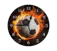Mexpekil Fire Football Silent Wall Clock Non Ticking 25cm Round Wall Clocks Battery Operated Modern Decorative Clock for Living Room Kitchen Bedroom Office
