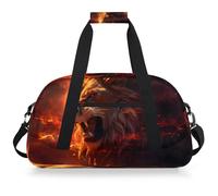 Mexpekil Fire Lion Travel Gym Bag for Girls Boys Carry On Overnight Weekend Bags Waterproof Hand Luggage Bag for Sports Dance School Practice