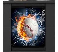 Mexpekil Fire Water Baseball Dishwasher Magnet Cover 21x26Inch Decorative Dish Washer Sticker for Front Door Waterproof Kitchen Appliance Panel Magnetic Decal