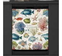 Mexpekil Fish Coral Sea Life Dishwasher Magnet Cover 23x26Inch Decorative Dish Washer Sticker for Front Door Waterproof Kitchen Appliance Panel Magnetic Decal