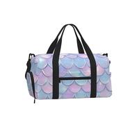 Mexpekil Fish Scale Rainbow Gym Bag with Shoe Compartment Waterproof Duffel Bag Large Overnight Weekend Bags Travel Holdall for Women Men Teens