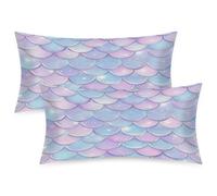 Mexpekil Fish Scale Rainbow Satin Pillowcase 2 Pack for Hair and Skin Envelope Closure Pillow Protectors Silky Soft Pillow Covers for Bed (51x102cm)