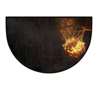 Mexpekil Flaming Basketball Half Round Door Mat Non-Slip Semi Circle Rug | Washable Half Moon Doormat Home Decor for Kitchen Entrance Outdoor Inside 61 x 91cm