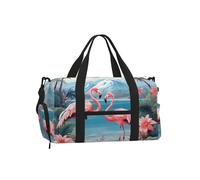Mexpekil Flamingo Tropical Mountain Gym Bag with Shoe Compartment Waterproof Duffel Bag Large Overnight Weekend Bags Travel Holdall for Women Men Teens