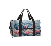 Mexpekil Flamingo Wave Gym Bag with Shoe Compartment Waterproof Duffel Bag Large Overnight Weekend Bags Travel Holdall for Women Men Teens