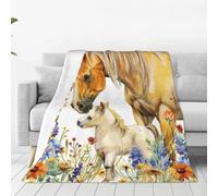 Mexpekil Fleece Throw Blanket Super Soft and Warm Blankets Farmhouse Horse Watercolor Flower Nature Lightweight Fluffy Plush Bed Blanket for Bedding Sofa Chair Camping, All Season Use 50"x40"