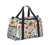 Mexpekil Flowers Dragonflies Butterfly Duffel Bag Large Carry On Hand Luggage Bags Waterproof Weekender Bags Foldable Tote Bag for Travel Sports Gym Dance
