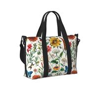 Mexpekil Flowers Dragonflies Butterfly Travel Duffel Bag Waterproof Sports Gym Bag Large Weekend Overnight Bags for Women Men Foldable Carry On Luggage Tote Bags for Flight