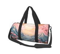 Mexpekil Flowers Mountain Japanese Foldable Gym Bag Carry On Travel Duffle Bags Waterproof Woman Men Hand Luggage Bag Large Weekend Overnight Bags for Sports Dance with Removable Strap