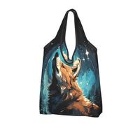 Mexpekil Foldable Shopping Bag Starlight Forest Wolf Reusable Waterproof Tote Bag for Daily Shopping