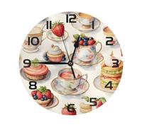 Mexpekil Food Cake Fruit Coffee Black Silent Wall Clock Non Ticking 25cm Round Wall Clocks Battery Operated Modern Decorative Clock for Living Room Kitchen Bedroom Office