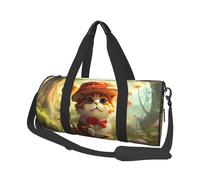 Mexpekil Forest Cat Mushroom Foldable Gym Bag Carry On Travel Duffle Bags Waterproof Woman Men Hand Luggage Bag Large Weekend Overnight Bags for Sports Dance with Removable Strap