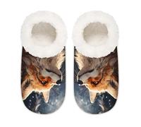 Mexpekil Forest Fox Snowflake House Slippers for Women Men, Memory Foam House Shoes Comfy Anti-Slip Slipper Socks for Indoor Bedroom, Sizes 9-10.5