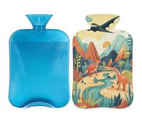Mexpekil Forest Jungle Tropical Animal Dinosaur Hot Water Bottle with Cover, 2L PVC Hot Water Bag for Pain Relief, Feet, Back, Warmth