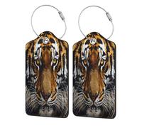 Mexpekil Forest King Tiger Luggage Tags for Suitcases, 1 Pc Leather Travel Tags for Luggage with Steel Loop Waterproof Name Id Card, Men Women Kids Travel Gift