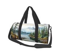Mexpekil Forest River Mountain Foldable Gym Bag Carry On Travel Duffle Bags Waterproof Woman Men Hand Luggage Bag Large Weekend Overnight Bags for Sports Dance with Removable Strap