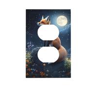 Mexpekil Fox Moon Night Light Switch Cover 1 Gang Single Duplex Outlet Cover Decorative Wall Plate for Home Office