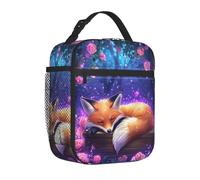 Mexpekil Fox Sleeping Rose Forest Insulated Lunch Bag for Women Men Thermal Lunch Box Portable Picnic Cooler Bag with Side Mesh Pocket Adults Lunchbox for Work