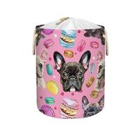 Mexpekil French Bulldog Macaroon Laundry Basket with Drawstring Lid and Handles Collapsible Storage Baskets Waterproof Laundry Hamper Bag Large Storage Containers for Toy Clothes