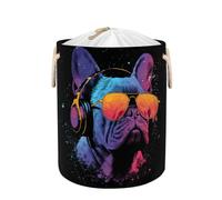 Mexpekil French Bulldog Neon Laundry Basket with Drawstring Lid and Handles Collapsible Storage Baskets Waterproof Laundry Hamper Bag Large Storage Containers for Toy Clothes