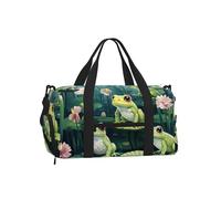 Mexpekil Frog Lotus Gym Bag with Shoe Compartment Waterproof Duffel Bag Large Overnight Weekend Bags Travel Holdall for Women Men Teens