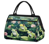 Mexpekil Frog Lotus Travel Duffel Bag Waterproof Gym Bag Carry On Weekend Overnight Bags Large Hand Luggage Tote Bags for Women Men Kids