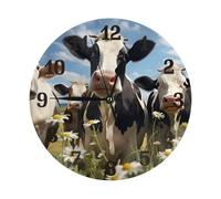 Mexpekil Funny Cow Plant Silent Wall Clock Non Ticking 25cm Round Wall Clocks Battery Operated Modern Decorative Clock for Living Room Kitchen Bedroom Office
