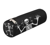 Mexpekil Funny Human Skeleton Skull Dancing Pencil Case Pen Bag Marker Pouch for Kids Boys Girls Cylinder Round Pencil Cases for School Supplies Organiser