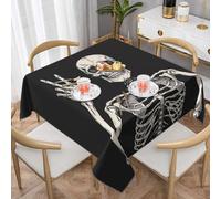 Mexpekil Funny Human Skeleton Skull Square Table Cloth 140x140 cm Washable Stain Resistant Tablecloth Decorative Table Cover for Dining Party