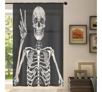 Mexpekil Funny Human Skeleton Skull Voile Curtains 78 Drop, Semi Sheer Curtains for Living Room Bedroom Home Kitchen, 55 inches Wide, 1 Panel
