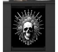 Mexpekil Funny Skull Head Floral Dishwasher Magnet Cover | 23x26inch Reusable Dish Washer Covers Decorative Dishwasher Front Panel Magnetic Cover Sticker for Kitchen Appliances