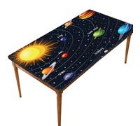 Mexpekil Galaxy Planet Rectangular Fitted Tablecloth with Elastic Edge for 5 Foot Tables, Solar System Planet Waterproof Table Cover Table Cloth for Outdoor Picnic Camping Dining Patio